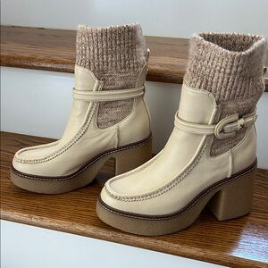 Sam Edelman Tan Heeled Boots with Knit Detail